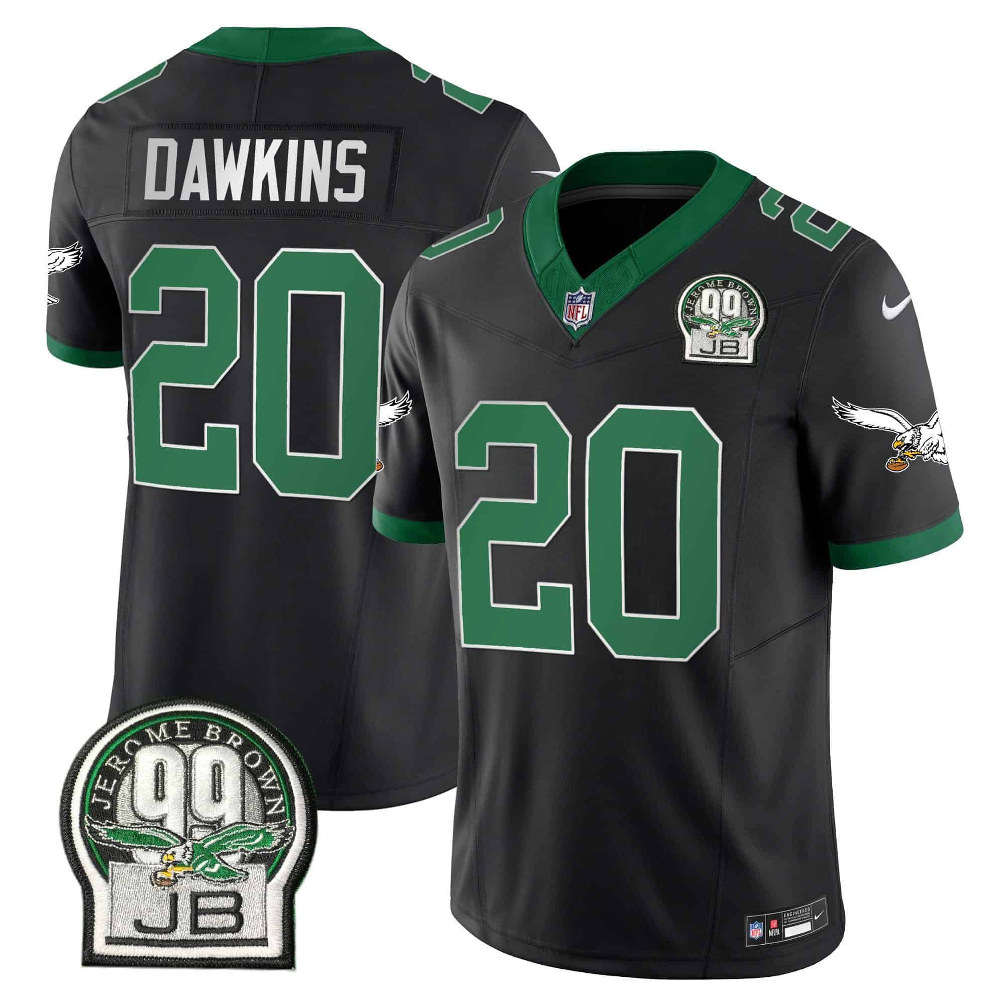 Men Philadelphia Eagles #20 Dawkins Black 2024 Nike Jerome Brown Patch Alternate Limited NFL Jersey style 1